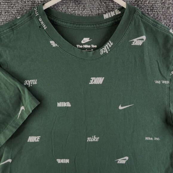 The Nike Tee Small Green Short Sleeve Silver Logo Print Tshirt Swoosh All Cotton - Picture 1 of 16